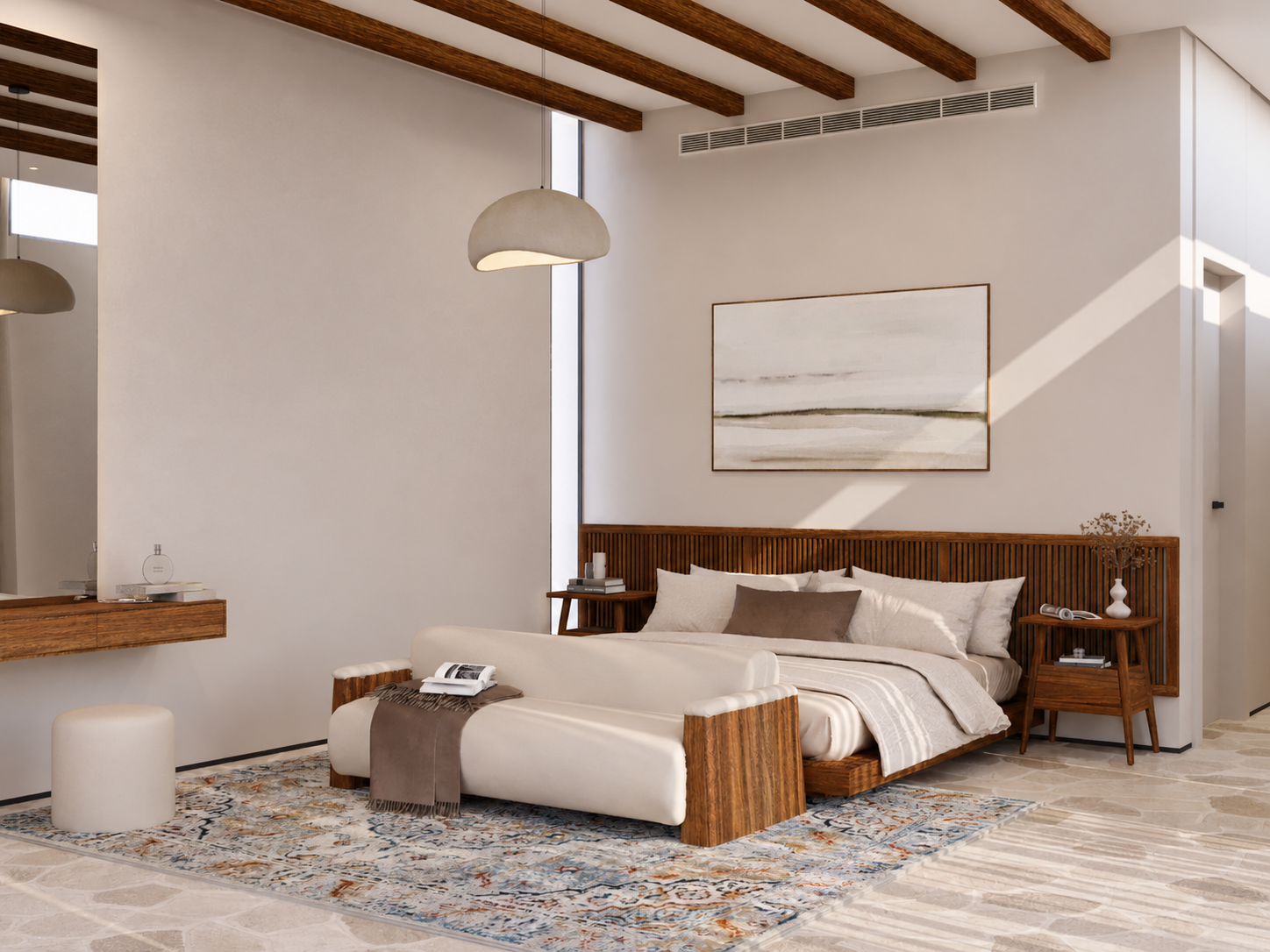 Modern and spacious master bedroom suite with en-suite bathroom in the premium beachfront villa in Soma Bay.
